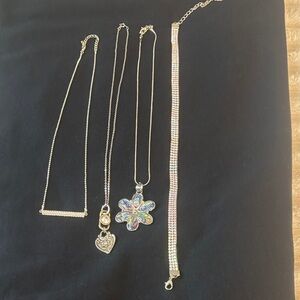 4 silvertone necklaces (1 choker)